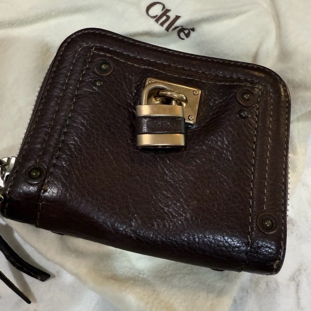 Chloe Dark Brown Leather Wallet with Gold Lock
